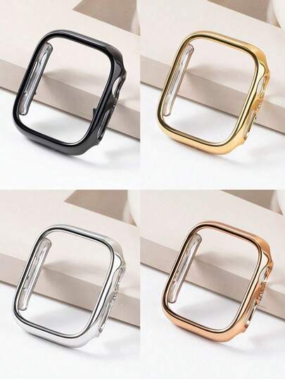 4pcs/Set Men Women Casual Fashionable PC Electroplated Protective Cover Comfortable Hollow Anti Drop Watch Case, For Apple Watch 40/41/42/44/45/46/49mm, For Apple Watch Series Ultra/SE/11/10/9/8/7/6/5/4, Smart Watch Case Accessories