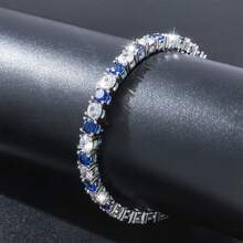 1pc Minimalist 925 Sterling Silver Cubic Zirconia Geometric Square Tennis Chain Bracelet For Women, Versatile For Daily Wear, Gift, Party, Vacation, Valentine's Day - Blue - View 1