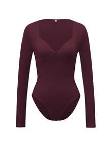 Vaiaye Women's Sexy Y2K Fitted Black Bodysuit, V-Neck Long Sleeve Spring/Summer Romper, Suitable For Valentine's Day - Purple - View 3