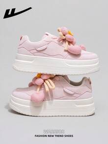 1双 WARRIOR 女士厚底系带软底休闲鞋，低帮户外平底鞋，保暖冬季鞋，通勤鞋，圆头低跟防滑纯色优雅软底徒步鞋，适合学生毕业照拍摄，低帮皮质运动鞋 - 粉色 - 查看 1