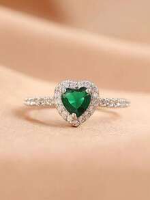5pcs Luxury Elegant Cubic Zirconia Heart Design Adjustable Rings Set, Suitable For Party, Engagement, Bride, Date (No Gift Box) - Silver - View 5