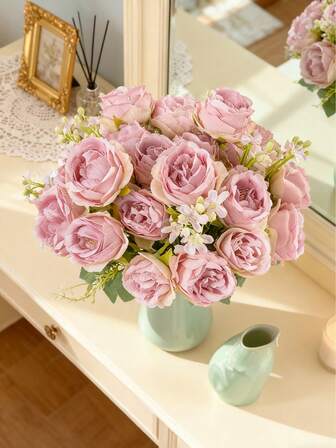 1/80pcs Romantic Silk Peony& Hydrangea Bouquet Artificial Flowers Centerpieces,Plastic Flowers Handheld Flower Arrangement For Wedding/Home/Bedroom/Living Room/Table Decoration/Bride's Bouquet/Mother's Day