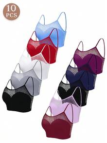 10pcs/Pack Women Sexy Mesh Breathable Supportive Bras, Multicolor - 彩色 - 查看 3