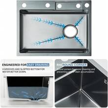 Selense Fregadero de cocina rectangular inteligente de color gris  plomizo de 60 * 46 cm, fregadero de cocina portátil empotrado de acero inoxidable de un solo seno con caño en cascada, superficie de trabajo en encimera, con juego de accesorios completo (estante para tazas, cesta escurridora, tabla de cortar), Adecuado para comedores, cocinas, autocaravanas y bares,Decoración de cocina moderna. - Gris gunmetal - Ver 7