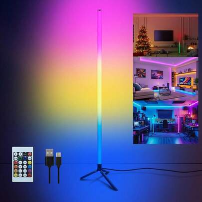 Corner Floor Lamp With Music Sync, Smart Modern LED Corner With Remote Control, RGB DIY LED Lamp Changing Ambience Light, Color Changing Standing Floor Lamp For Living Room Gaming Room