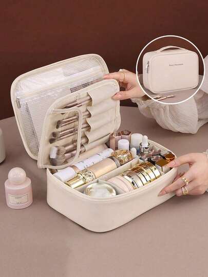 多功能旅行化妆包，化妆品收纳包，PU防水化妆包，大容量洗漱包，美容工具收纳包，女士双层手提包，便携式旅行洗漱包，化妆品收纳整理，旅行收纳配件，旅行必备，女士礼物，节日礼物，圣诞礼物。化妆包，化妆袋，化妆包，洗漱包，邮轮旅行必备，度假必备，男女通用