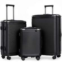 Carry-On Suitcase, Trolley Suitcase With Adjustable Telescopic Handle, ABS Hard Shell Suitcase With TSA Lock And Smooth Wheels, Luggage, Rolling Suitcase For Women & Men, 55*39*20cm - 黑色三件套 - 查看 11