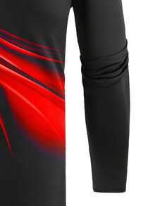 Camisa polo de manga larga con estampado de ondas en contraste rojo y negro, de moda para hombre en otoño. Casual, resort, de negocios, formal, versátil. Gran regalo para novio o esposo