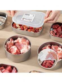Wadah Penyimpanan Makanan Kedap Udara dari Baja Antikarat dengan Tutup, Kotak Bekal, Mangkuk Pengawet Makanan untuk Kulkas - MultiWarna - View 7