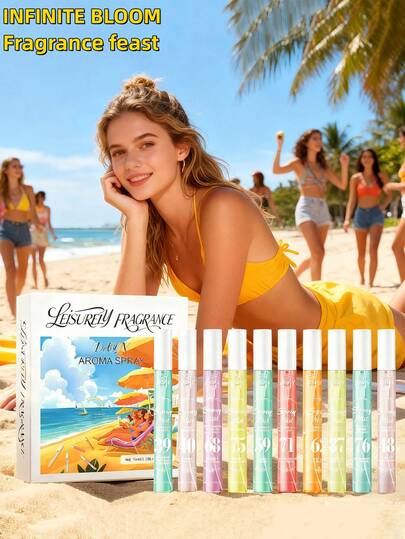 Set de 10 piezas - Set de Spray de Perfume de 10ml, incluye 10 aromas diferentes (Coco, Fruta, Vainilla, Caramelo, Nuez, Lavanda, Leche, Rosa, Ámbar, Sándalo), Fragancia de larga duración, Aroma multicapa, Adecuado para uso diario, Regalo ideal para vacaciones y fiestas, Set de mini perfumes unisex, Spray de fragancia con aroma a vainilla, Empaque exquisito