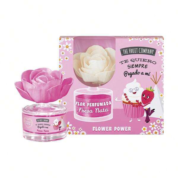 THE FRUIT COMPANY Flor Perfumada Fresa Nata 55 ml – ¡FLOWER POWER! Ambientador con flor de celulosa (0% alcohol), perfume premium, duración +30 días  ✅ Entrega de 1-3 días