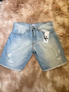 Bermuda curtinho jeans rasgada masculiho  N015 estilo moderno - Lavagem clara - Visão 2