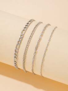 4pcs/Set Minimalist Chic Metal Thin Chain Layered Geometric Anklet Jewelry Set, Versatile For Any Occasion, Perfect Gift For Women - Multicolor - View 7