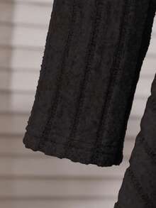 两件套少女罗纹针织长袖连衣裙+双面抓绒上衣套装，秋冬季 - 黑色 - 查看 6