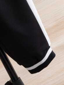 Toddler Baseball Jacket With Contrast Sleeves & Pants Set, Autumn/Winter - Black and White - View 7