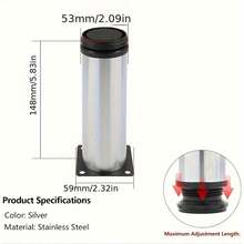 4 piezas Patas de mueble de metal con acabado cepillado - Patas de gabinete redondas ajustables, patas de repuesto de acero inoxidable para cocina, gabinetes, sofá, escritorio, muebles DIY, patas ajustables en altura | Patas de metal modernas | Patas de metal duraderas, patas de metal para muebles - Multicolor - Ver 12