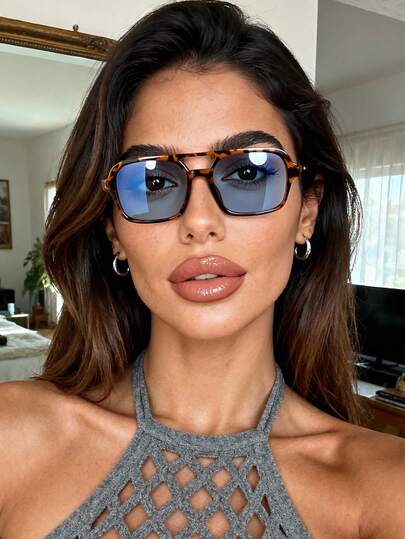 1 Pair Unisex Retro Elegant Leopard Print Blue Aviator Frame Fashion Glasses, Suitable For Outdoor Activities, Travel, Summer Accessories, Sports Style, Driving, Holiday Outfits, Beach, Music Festivals, Casual Outfits, Vacation, Family Outings, Elegant Attire, Street Style Accessories, Sports, Parties, Street Style, Fishing, Holidays, Vacation