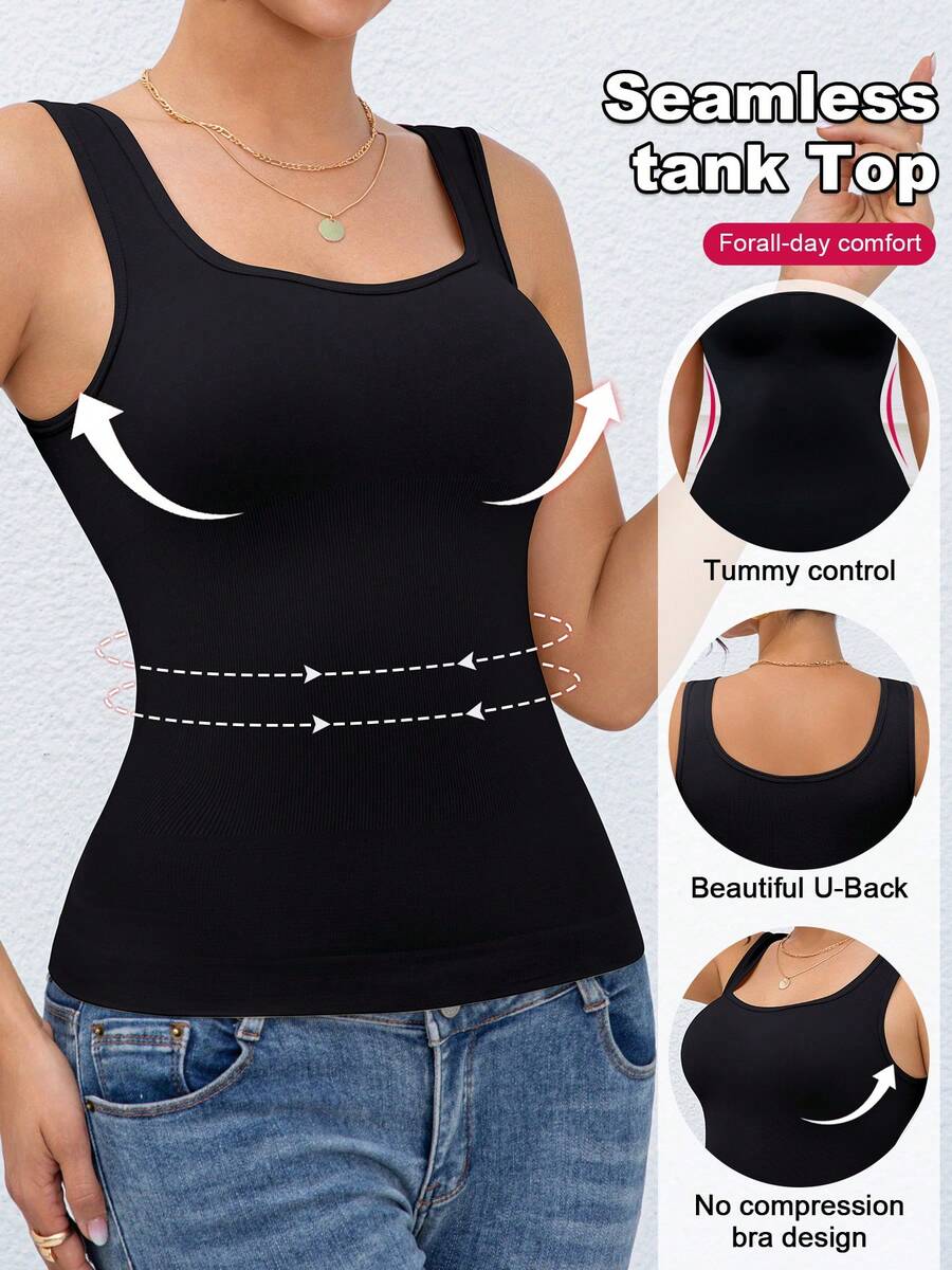 Women's Shapewear Camisole, Body Shaping Tight Waist Sleeveless Top - Black - View 1