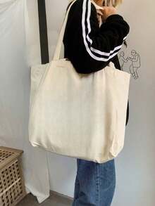 3/1pc Canvas Tote Bag, Annual Party Carry Gift Bag, DIY Design, Minimalist Elegant, Bridesmaid Wedding Gift Bag, Cosmetic Bag, Travel Organizer Bag, Large Capacity Travel Makeup Bag - Multicolor - View 3