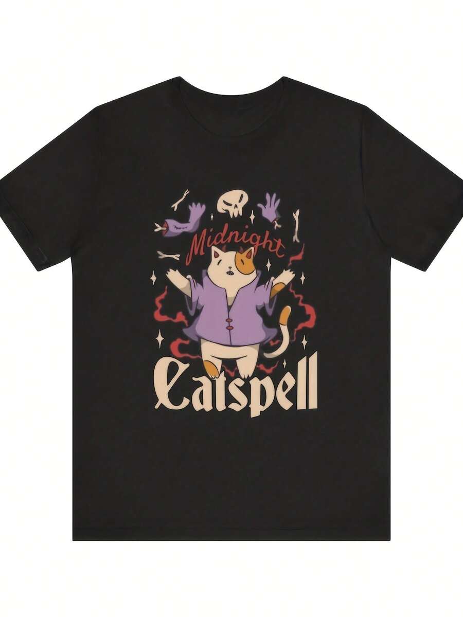 Midnight Catspell Shirt Goth Witchcraft Cat Lover Tee,This Fun Printed Casual T-Shirt Is The Perfect Gift For Valentine's Day/Christmas - 款式8 - 查看 1