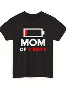 Mom Of 2 Boys Funny Mothers Day Shirt, Mom Of 2 Boys Shirt Gift, Wos Clothing For Mom Wife, Mom Gift Idea, Outnumbered Mom Of Boys Shirt,This Fun Printed Casual T-Shirt Is The Perfect Gift For Valentine's Day/Christmas - 款式18 - 查看 1