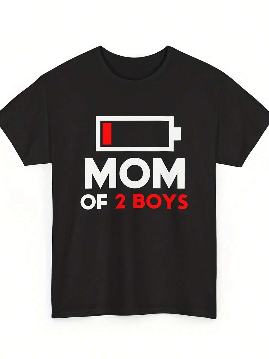 Mom Of 2 Boys Funny Mothers Day Shirt, Mom Of 2 Boys Shirt Gift, Wos Clothing For Mom Wife, Mom Gift Idea, Outnumbered Mom Of Boys Shirt,This Fun Printed Casual T-Shirt Is The Perfect Gift For Valentine's Day/Christmas - 款式18 - 查看 1