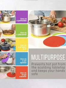 10-1pc Honeycomb Silicone Placemats, Non-Slip Pads, Pot Holders, Table Mats, Heat Resistant Pads, Multi-Functional Round Silicone Coasters, Cup Mats, Pot Stands, Table Mats, Restaurant Accessories, Picnic Blanket - Multicolor - View 10