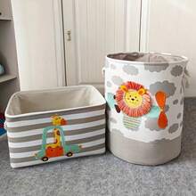 1pc Cartoon Toy Storage Basket - Foldable, Collapsible, Laundry Hamper, Clothes Storage Container, Toy Organizer, Nursery Essentials, Space-Saving, Easy To Clean, And Portable