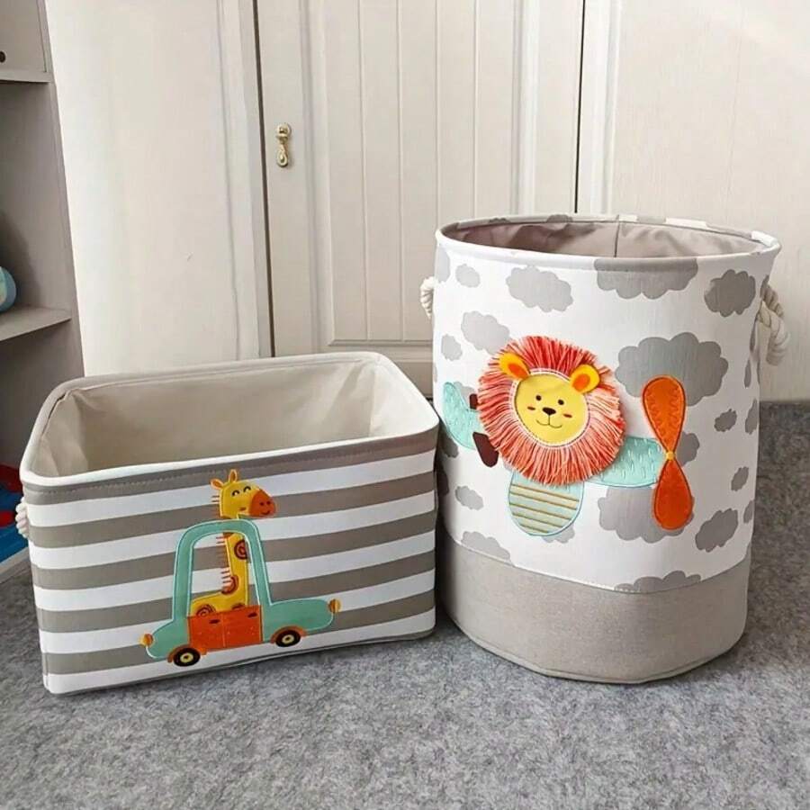 1pc Cartoon Toy Storage Basket - Foldable, Collapsible, Laundry Hamper, Clothes Storage Container, Toy Organizer, Nursery Essentials, Space-Saving, Easy To Clean, And Portable