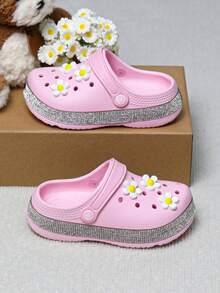 Sandale EVA pentru fete - Talpă moale, ușoară și antiderapantă, Pantofi de plajă cu uscare rapidă, Decor cu flori albe proaspete, Potrivite pentru toate anotimpurile, (Ușor de purtat și durabile/Utilizare în exterior), Papuci de vară pentru copii, Stil casual drăguț