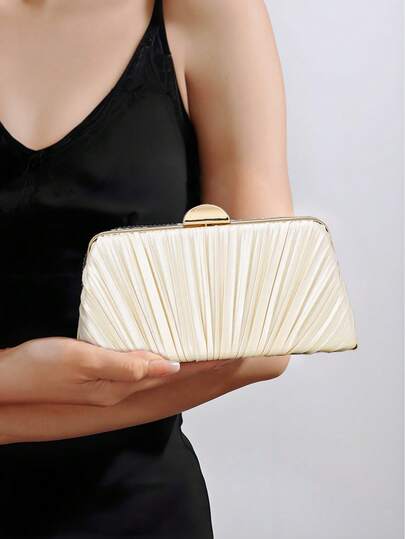 1pc YMI STYLE Apricot Pleated Box Design Elegant Minimalist Evening Clutch Bag, Suitable For Parties, Formal Dresses, Galas, Graduations, Bridal Wear, Party And Wedding