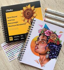 Ohuhu Marker Pads Art Sketchbook, 7.6"X10" Large Paper Size, 120LB/200GSM Heavy Smooth Drawing Papers, 60 Sheets/120 Pages, Spiral Bound Sketch Book For Alcohol Markers Christmas Gift - 7.6"x10" - 查看 7