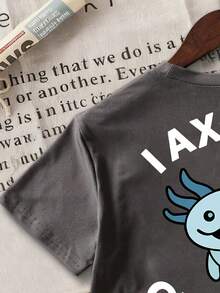 Young Boy Cartoon Print Short Sleeve T-Shirt - Dark Grey - View 6