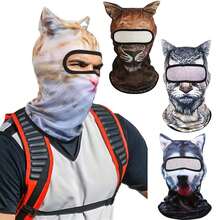 1PC 3D Cat Balaclava Cute Animal Print Balaclava With Ears Ski Face Mask UV Protection Full Face Hood Mask For Music Festivals Raves. - Multicolor - View 7
