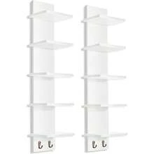 5 Tier Wall Shelf Unit With Hooks, Vertical Column Utility Shelving Home Decor And Storage Organizer, Wall - Mounted Floating Shelves Bathroom Storage, Bedroom 2 Pack - 白色+2裝 - 查看 1