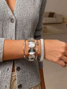 4件套时尚夸张几何开口手镯套装，适合女士佩戴，可用于宴会、派对、日常休闲佩戴、节日和生日礼物（避免接触水）