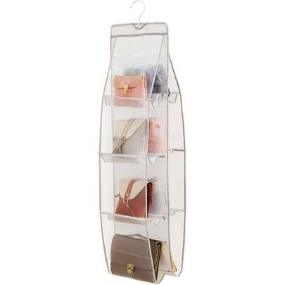 2 paquetes de organizador colgante para bolsos y carteras, 8 bolsillos para ahorrar espacio, organizador de almacenamiento de carteras, organizador de armario para bolsos, 45.7 L X 14.1 A (2 gris claro), diseño 2025