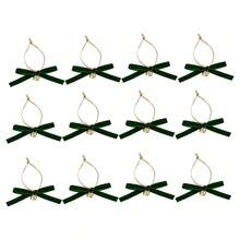 Adornos navideños de terciopelo con forma de lazo, adornos clásicos de campana, elegantes decoraciones colgantes para el hogar - Verde - Ver 6