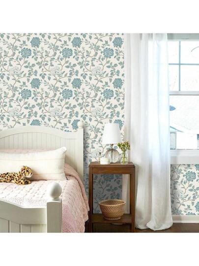 Roll Blauw Bloemen Self Adhesive Wallpaper, Vintage European Botanical Peel Stick Bohemian Aesthetic Home Sticker, Waterproof, Removable, Easy To Cut Install, Living Room, Bedroom, Fireplace, Kitchen, Entryway, Furniture Renovation Like Cabinets, Tables, Vanities, Dressers view 3