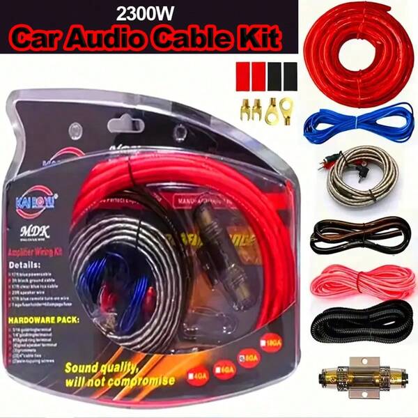 1 Set 2300W Car Audio Cable Kit, High-Conductivity Copper Material, Car Audio Essential; Vibrant Multi-Color Style, Various Cable Shape With Hardware Pack, Features 4 Gauge Wiring, RCA Subwoofer Compatibility & High-Power Support Detail. Ideal For Car Amplifier Installation, Audio Upgrade. Car Amp Wiring Kit Perfect For Year-Round Car Audio Projects, Music Enthusiasts' Upgrades & Great As A Gift For Car Audio Fans On Christmas, Birthdays, Auto Shows