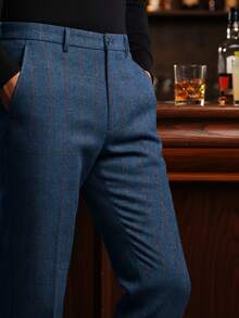 Men's Dress Pants Herringbone Vintage Plaid Classic Fit Siut Separates Slim Stylish Wool Casual Business Suit Pants - 藍色 - 查看 4