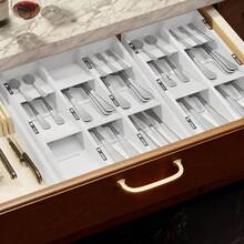 TFKI Bamboo Silverware Drawer Organizer With Labels Kitchen Utensil Tray Holder Organizer For Flatware Cutlery Spoon And Knives Drawer Storage Organization White 6 Slots - 白色 - 查看 6