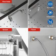 50'' Plateado Tina de Baño Profesional para Perros con Escalera Retráctil de Acero Inoxidable Bañera para Mascotas Puerta Izquierda para Perros Pequeños y Grandes - Plateado - Ver 5