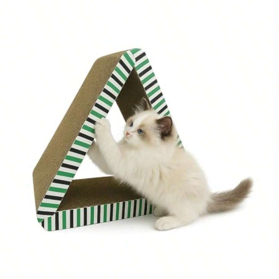 Cattitude Cat Scratch Board Triangle Beige 16cm Height Cat Scratcher Cardboard Scratching Cat Scratching Pad - As Pic - View 1