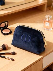 Christian Dior Navy Blue Velvet Cosmetic Bag, Women's Makeup Bag, Zipper Closure - Navy Blue - View 6