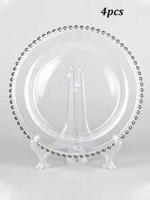 2 piezas/4 piezas Plato con borde dorado y perlas, plato de frutas, plato de comedor occidental, plato de perlas, plato de vajilla, plato de perlas con estampado en caliente dorado para festivales, plato decorativo de bodas con perlas doradas, plato decorativo de fiestas con perlas doradas, plato de frutas de lujo - Multicolor - Ver 11