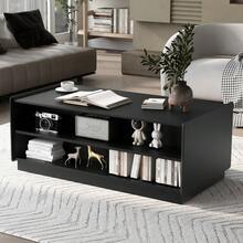 Holiday Coffee Table – 47" Modern Wood Table With Tempered Glass, Fluted Style & Drawers, Ideal For Christmas Living Room - 黑色+MDF+玻璃 - 查看 2