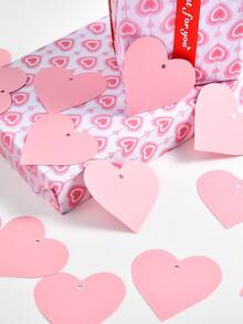 50Pcs Pink Heart Gift Tags With String, 2.56 X 2.76 Inch Blank Hanging Labels Heart Shape Paper Labels Glittery Pink Gift Tags For Baby Shower, Valentine's Day, DIY Crafts - Multicolor - View 3