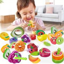 Juego de cuentas de oruga con frutas - Ensartar y enhebrar frutas, juguete educativo y divertido para el desarrollo de la motricidad fina de niños pequeños - Multicolor - Ver 3