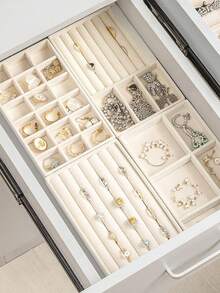 1/9pcs Velvet Jewelry Tray, Jewelry Display Box, Stackable Jewelry Organizer Tray, Removable Compartments For Earrings, Rings, Necklaces, Bracelets, Lipsticks, Watches, Brooches, Hair Clips, Suitable For Home Decor, Vanity, Bedroom Drawer - Multicolor - View 5